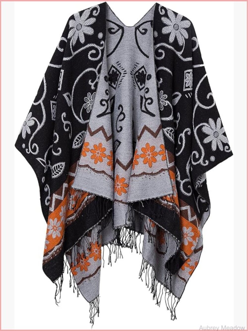 Women's Printed Tassel Open Front Poncho Cape Cardigan Wrap Shawl